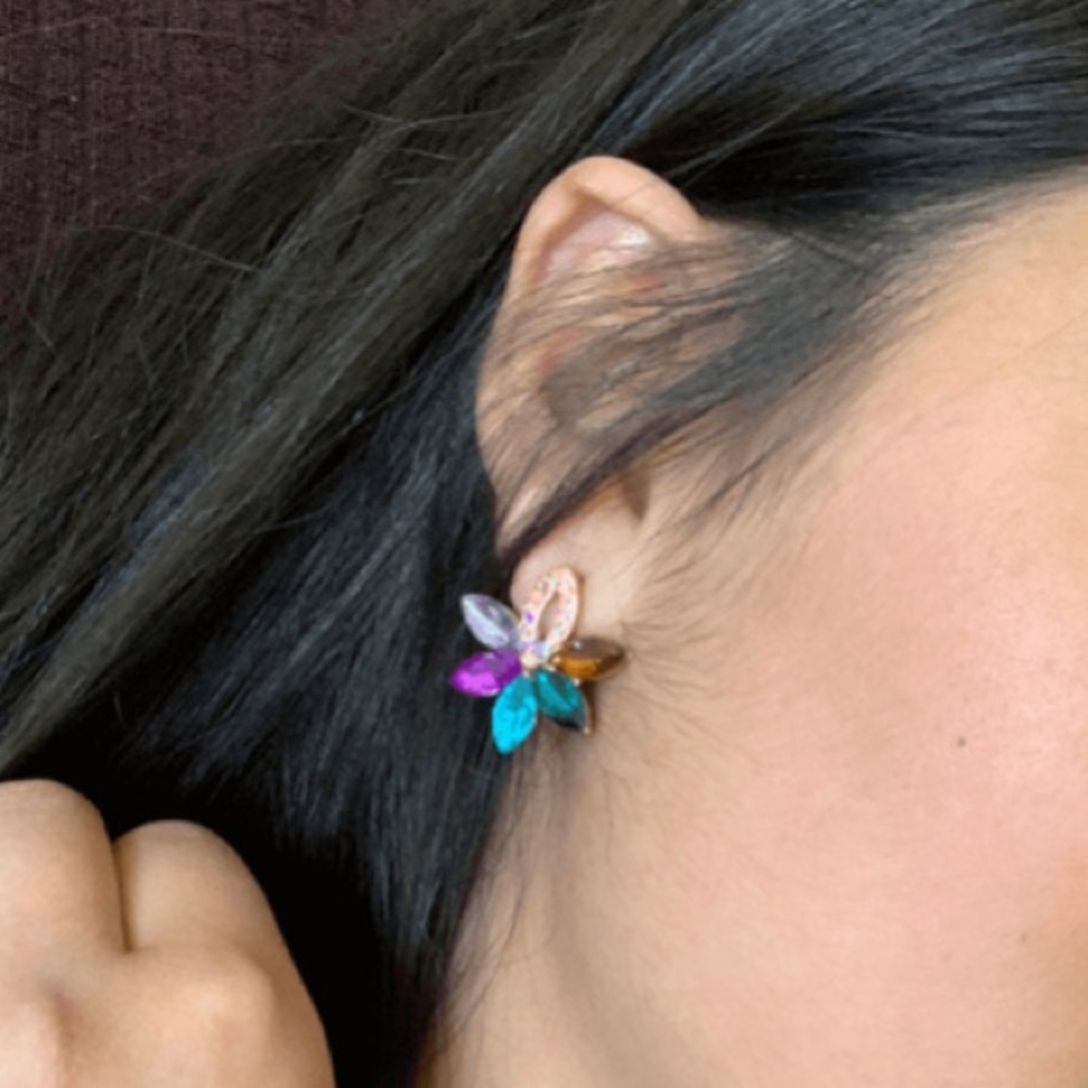 Color-block Rhinestone Flower Stud Earrings 1pair - Picture 4 of 17